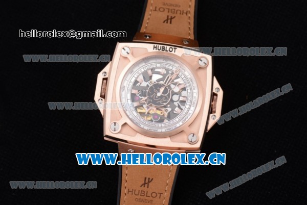 Hublot Masterpiece MP 08 Antikythera Sunmoon Asia 2813 Automatic Rose Gold Case Skeleton Dial Stick Markers and Brown Leather Strap - Click Image to Close