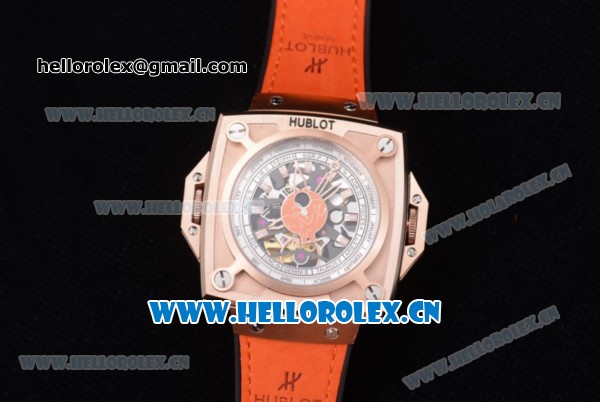 Hublot Masterpiece MP 08 Antikythera Sunmoon Asia 2813 Automatic Rose Gold Case Skeleton Dial Stick Markers and Orange Leather Strap - Click Image to Close