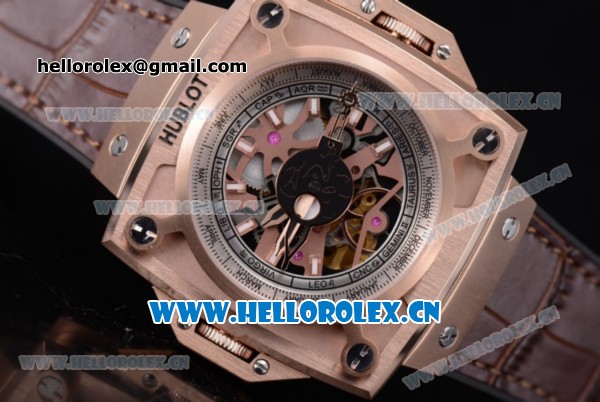 Hublot Masterpiece MP 08 Antikythera Sunmoon Asia 2813 Automatic Rose Gold Case Skeleton Dial and Brown Leather Strap - Click Image to Close