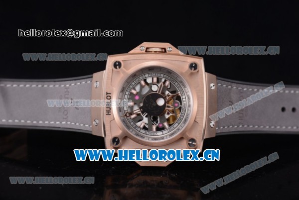 Hublot Masterpiece MP 08 Antikythera Sunmoon Asia 2813 Automatic Rose Gold Case Skeleton Dial Grey Leather Strap and Stick Markers - Click Image to Close