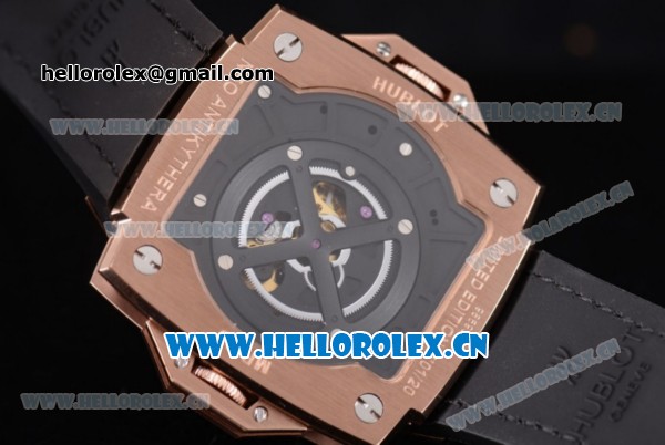 Hublot Masterpiece MP 08 Antikythera Sunmoon Asia 2813 Automatic Rose Gold Case Skeleton Dial Grey Leather Strap and Stick Markers - Click Image to Close