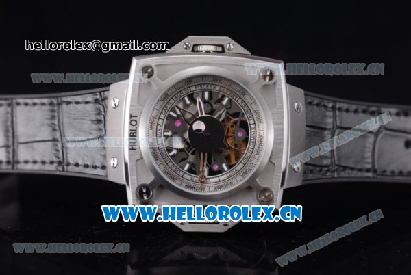 Hublot Masterpiece MP 08 Antikythera Sunmoon Asia 2813 Automatic Steel Case Skeleton Dial Grey Leather Strap and Stick Markers - Click Image to Close