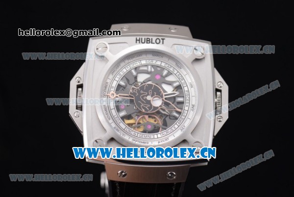 Hublot Masterpiece MP 08 Antikythera Sunmoon Asia 2813 Automatic Steel Case Skeleton Dial Grey Leather Strap and Stick Markers - Click Image to Close