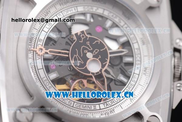 Hublot Masterpiece MP 08 Antikythera Sunmoon Asia 2813 Automatic Steel Case Skeleton Dial Grey Leather Strap and Stick Markers - Click Image to Close