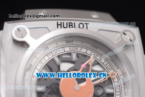 Hublot Masterpiece MP 08 Antikythera Sunmoon Asia 2813 Automatic Steel Case Skeleton Dial Orange Leather Strap and White Markers - Click Image to Close