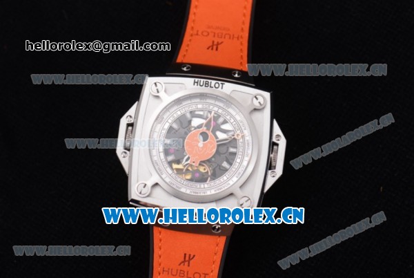 Hublot Masterpiece MP 08 Antikythera Sunmoon Asia 2813 Automatic Steel Case Skeleton Dial Orange Leather Strap and White Markers - Click Image to Close