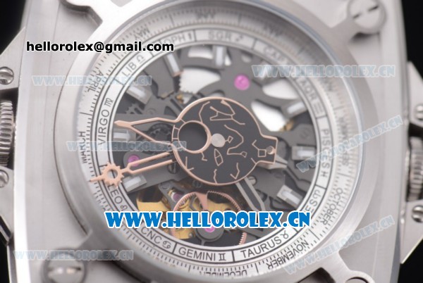 Hublot Masterpiece MP 08 Antikythera Sunmoon Asia 2813 Automatic Steel Case Skeleton Dial Grey Leather Strap and White Markers - Click Image to Close