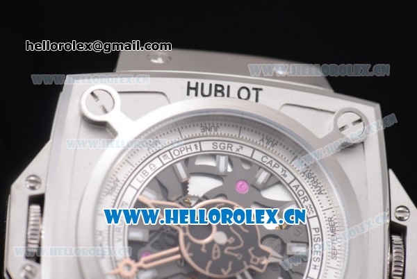 Hublot Masterpiece MP 08 Antikythera Sunmoon Asia 2813 Automatic Steel Case Skeleton Dial Grey Leather Strap and White Markers - Click Image to Close