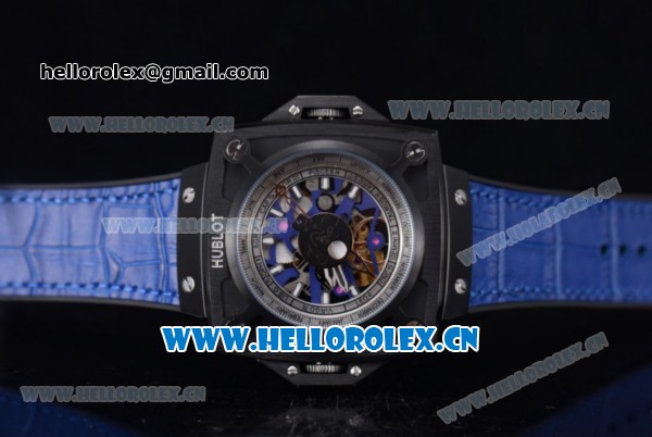 Hublot Masterpiece MP 08 Antikythera Sunmoon Asia 2813 Automatic PVD Case Skeleton Dial Blue Leather Strap and White Markers - Click Image to Close