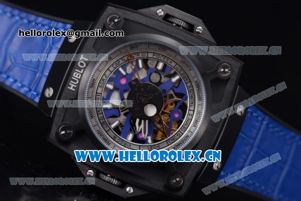 Hublot Masterpiece MP 08 Antikythera Sunmoon Asia 2813 Automatic PVD Case Skeleton Dial Blue Leather Strap and White Markers - Click Image to Close