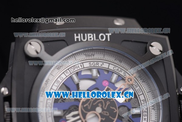 Hublot Masterpiece MP 08 Antikythera Sunmoon Asia 2813 Automatic PVD Case Skeleton Dial Blue Leather Strap and White Markers - Click Image to Close