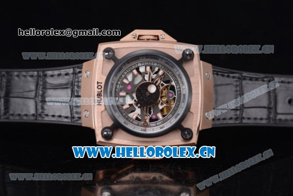 Hublot Masterpiece MP 08 Antikythera Sunmoon Asia 2813 Automatic Rose Gold Case Skeleton Dial Black Leather Strap and White/Rose Gold Markers - Click Image to Close