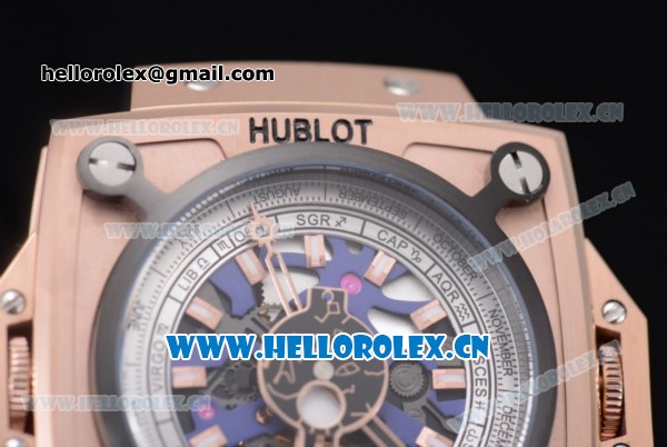 Hublot Masterpiece MP 08 Antikythera Sunmoon Asia 2813 Automatic Rose Gold Case Skeleton Dial Blue Leather Strap and White/Rose Gold Markers - Click Image to Close