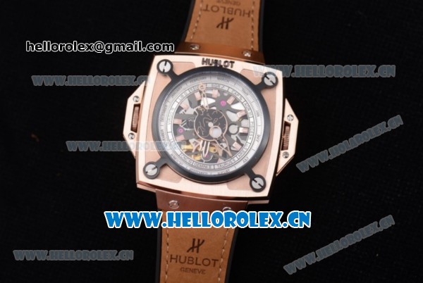 Hublot Masterpiece MP 08 Antikythera Sunmoon Asia 2813 Automatic Rose Gold Case Skeleton Dial Brown Leather Strap and White/Rose Gold Markers - Click Image to Close