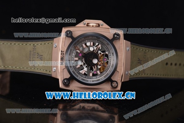 Hublot Masterpiece MP 08 Antikythera Sunmoon Asia 2813 Automatic Rose Gold Case Skeleton Dial and Army Green Leather Strap - Click Image to Close