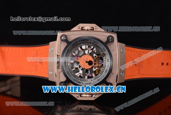 Hublot Masterpiece MP 08 Antikythera Sunmoon Asia 2813 Automatic Rose Gold Case Skeleton Dial and Orange Leather Strap - Click Image to Close