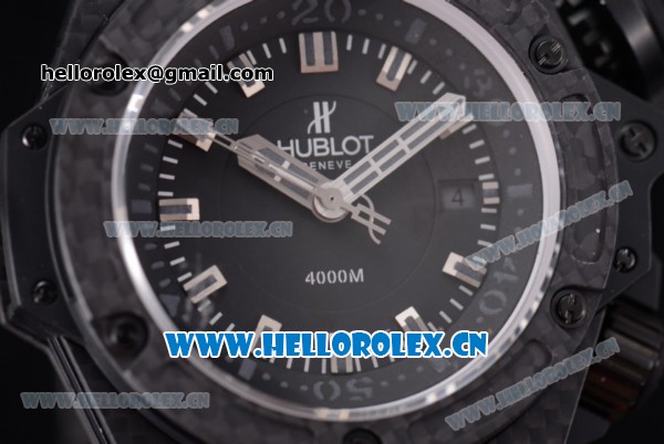 Hublot King Power Diver Oceanographic 4000 Clone HUB4100 Automatic Carbon Fiber Case with Black Dial Black Rubber Strap and Stick Markers - Click Image to Close