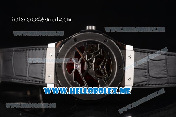 Hublot Classic Fusion Tourbillon Red Vitrail Asia ST28 Automatic Steel Case with Skeleton Dial and Black Leather Strap - Click Image to Close