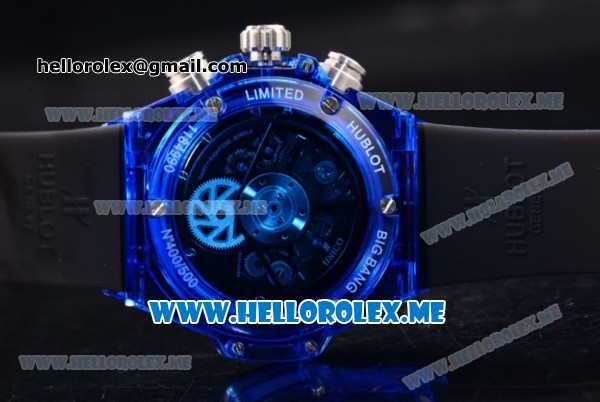 Hublot Big Bang UNICO Sapphire Blue Miyota Quartz Sapphire Crystal Case with Skeleton Dial and Black Rubber Strap Stick/Arabic Numeral Markers - Click Image to Close