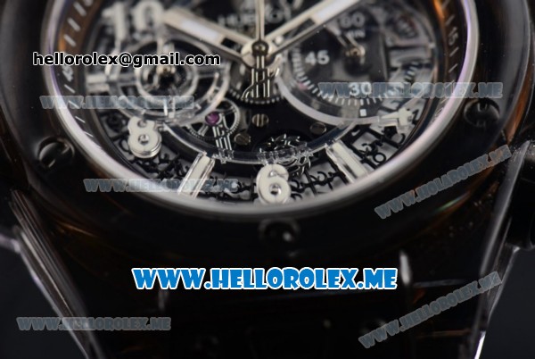 Hublot Big Bang UNICO Sapphire All Black Miyota Quartz Sapphire Crystal Case with Skeleton Dial and Black Rubber Strap Stick/Arabic Numeral Markers - Click Image to Close