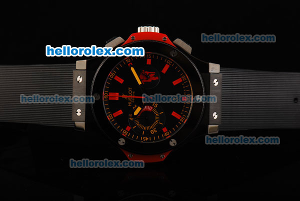 Hublot Big Bang Swiss Valjoux 7750 Automatic Movement Ceramic Bezel with Black Dial and Red Stick Marker-Rubber Strap - Click Image to Close