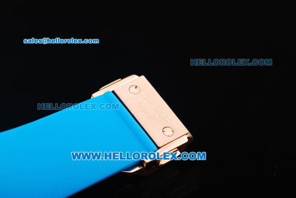 Hublot Big Bang Chronograph Swiss Quartz Movement Rose Gold Case with Diamond Bezel and Blue Rubber Strap-Lady Model - Click Image to Close