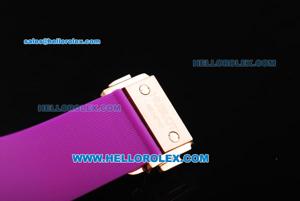 Hublot Big Bang Chronograph Swiss Quartz Movement Rose Gold Case with Purple Diamond Bezel and Purple Rubber Strap-Lady Model - Click Image to Close