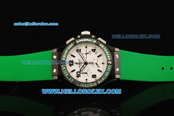 Hublot Big Bang Chronograph Swiss Quartz Movement PVD Case with Green Diamond Bezel and Green Rubber Strap-Lady Model - Click Image to Close