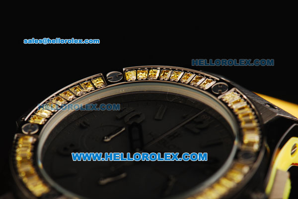 Hublot Big Bang Chronograph Swiss Quartz Movement PVD Case with Yellow Diamond Bezel and Yellow Rubber Strap-Lady Model - Click Image to Close