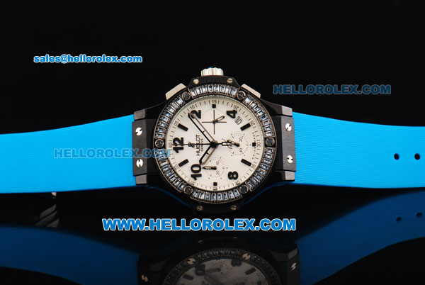 Hublot Big Bang Chronograph Swiss Quartz Movement PVD Case with Diamond Bezel and Blue Rubber Strap-Lady Model - Click Image to Close