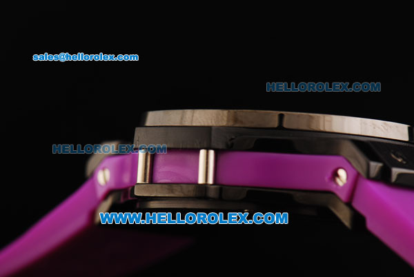 Hublot Big Bang Chronograph Swiss Quartz Movement PVD Case with Diamond Bezel and Purple Rubber Strap-Lady Model - Click Image to Close