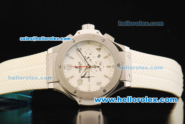 Hublot Big Bang King Chronograph Miyota Quartz Movement Steel Case with White Dial and White Rubber Strap - Click Image to Close
