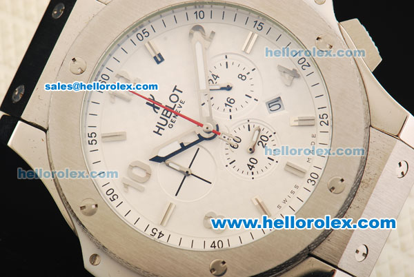 Hublot Big Bang King Chronograph Miyota Quartz Movement Steel Case with White Dial and White Rubber Strap - Click Image to Close