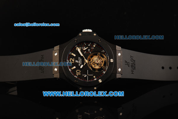 Hublot Big Bang Swiss Tourbillon Manual Winding Movement PVD Case with Black Ceramic Bezel and Black Rubber Strap-Limited Edition - Click Image to Close