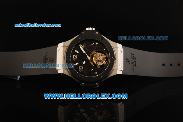 Hublot Big Bang Swiss Tourbillon Manual Winding Movement Steel Case with Black Dial With Ceramic Bezel -Black Rubber Strap - Click Image to Close