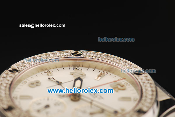 Hublot Big Bang Chronograph Swiss Valjoux 7750 Automatic Movement Steel Case with Diamond Bezel and White Rubber Strap-1:1 Original - Click Image to Close