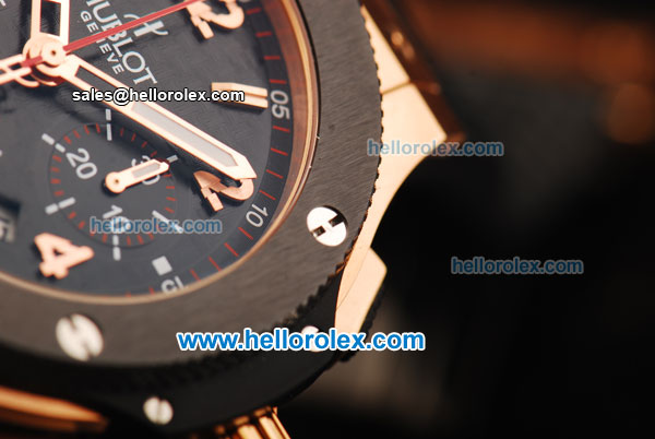 Hublot Big Bang Chronograph Swiss Valjoux 7750 Automatic Movement Rose Gold Case with Black Dial and Black Rubber Strap-1:1 Original - Click Image to Close