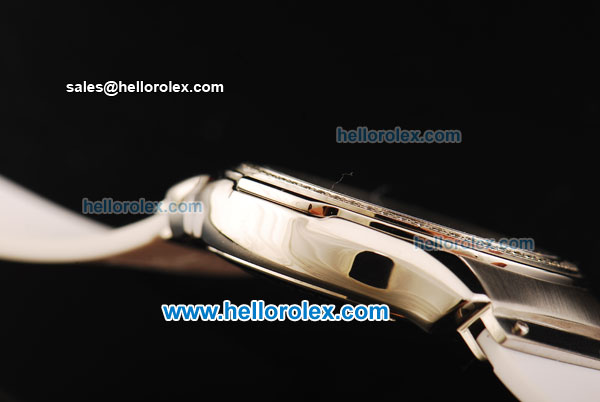 Hublot Swiss Quartz Movement Steel Case with White Dial and Diamond Bezel-White Rubber Strap - Click Image to Close