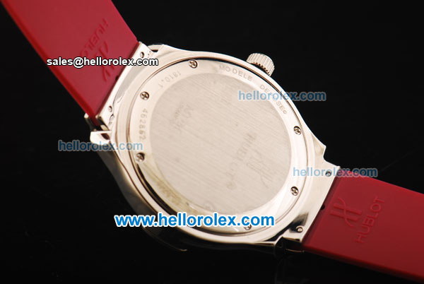 Hublot Swiss Quartz Movement Steel Case with Beige Dial and Diamond Bezel-Red Rubber Strap - Click Image to Close