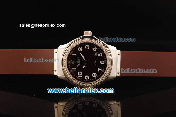 Hublot Swiss Quartz Movement Steel Case with Brown Dial and Diamond Bezel-Brown Rubber Strap - Click Image to Close