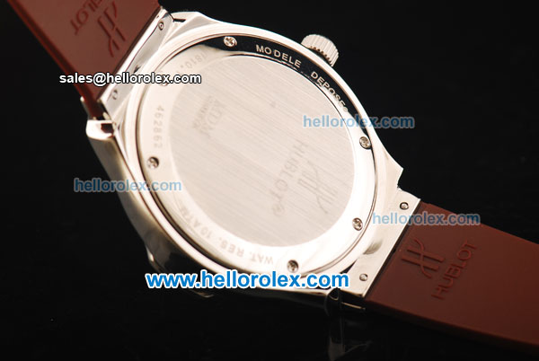 Hublot Swiss Quartz Movement Steel Case with Brown Dial and Diamond Bezel-Brown Rubber Strap - Click Image to Close