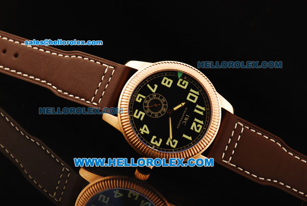 IWC Pilot's Watch Asia Manual Winding Movement Rose Gold Case with Black Dial and Brown Leather Strap - Click Image to Close