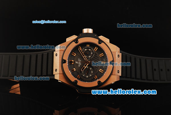 Hublot King Power Limited Edition Chronograph Swiss Valjoux 7750 Automatic Movement Rose Gold Case with Rose Gold Bezel and Black Rubber Strap - Click Image to Close