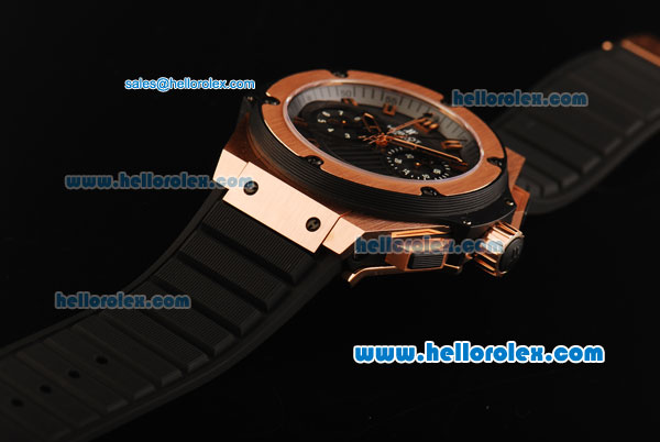 Hublot King Power Limited Edition Chronograph Swiss Valjoux 7750 Automatic Movement Rose Gold Case with Rose Gold Bezel and Black Rubber Strap - Click Image to Close