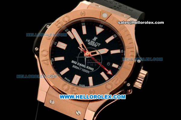 Hublot Big Bang King Swiss Valjoux 7750 Automatic Movement Rose Gold Case with Black Dial and Black Rubber Strap - Click Image to Close