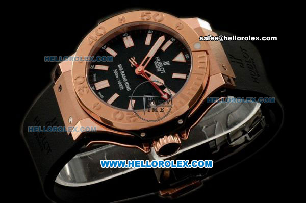 Hublot Big Bang King Swiss Valjoux 7750 Automatic Movement Rose Gold Case with Black Dial and Black Rubber Strap - Click Image to Close