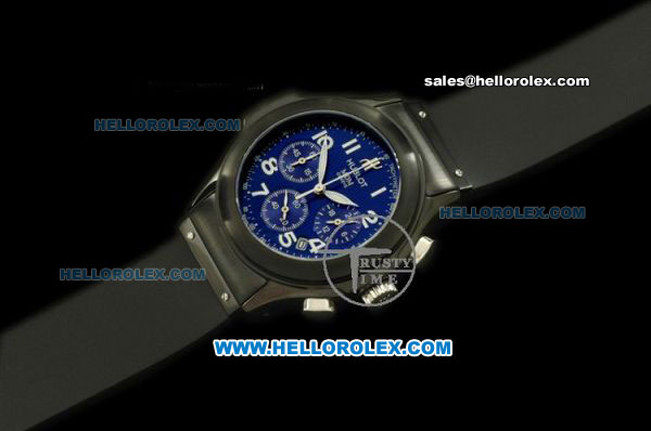 Hublot MDM Chronograph Swiss Quartz Movement PVD Case with Blue Dial and Black Rubber Strap - Click Image to Close