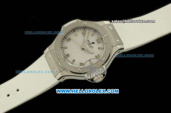 Hublot Big Bang Swiss Quartz Movement Steel Case with White Dial and White Rubber Strap - Click Image to Close