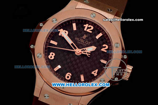 Hublot Big Bang Swiss Quartz Movement Rose Gold Case and Bezel with Brown Dial-Brown Rubber Strap - Click Image to Close