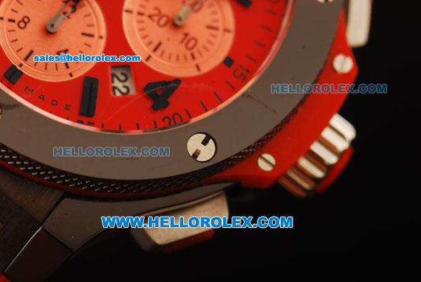 Hublot Big Bang Chronograph Swiss Valjoux 7750 Automatic Movement PVD Case with Red Dial and Red Rubber Strap - Click Image to Close